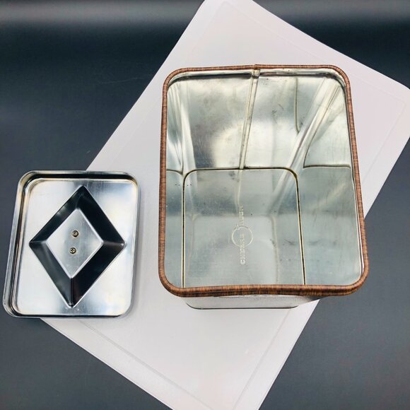 Vintage CHROME QUEEN Rectangular Faux Wood FLOUR Tin Canister Container - Picture 5 of 12